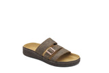 Brown sandal with a strap on a white background