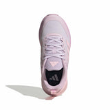 A single Adidas sneaker in a light pastel pink and lavender colorway, shown from a top-down perspective on a white background with a soft shadow.