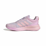 A single Adidas running shoe in pastel lavender and pink, shown from a side profile on a clean white background.