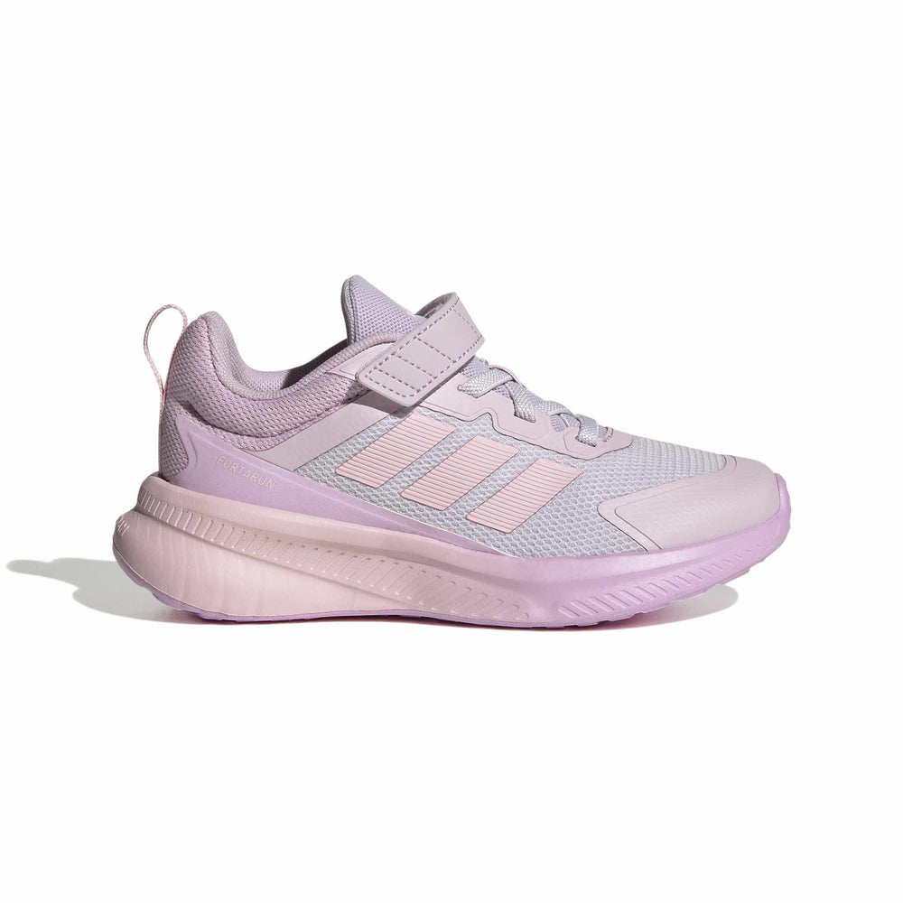 A light purple and pink toddler running shoe with a hook-and-loop strap closure, shown in a side profile on a white background.