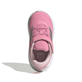 A pink toddler's mesh sneaker with a hook-and-loop strap closure and a white sole, shown from a top-down view on a white background.